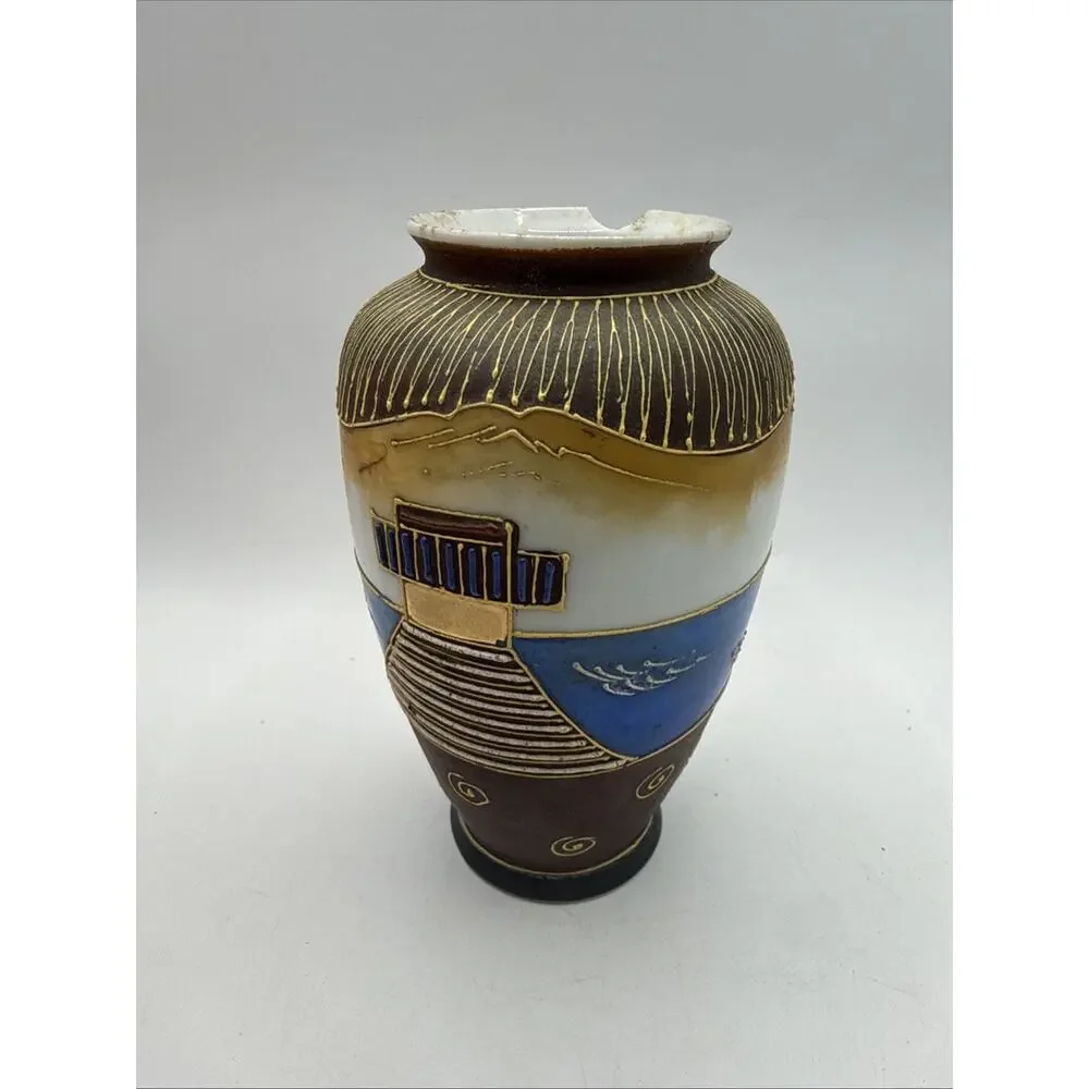 Vintage Japan Nagoya Moriage Geisha Porcelain Vase Hand Painted 5” *